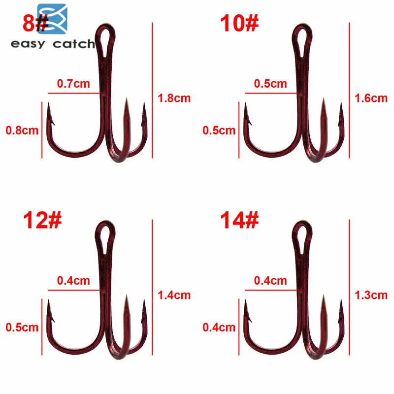 Easy Catch 210pcs/set 35647 Treble Fishing Hooks Small Short Shank Round Bend Triple Hard Lure Spoon Fishhook Set With Box