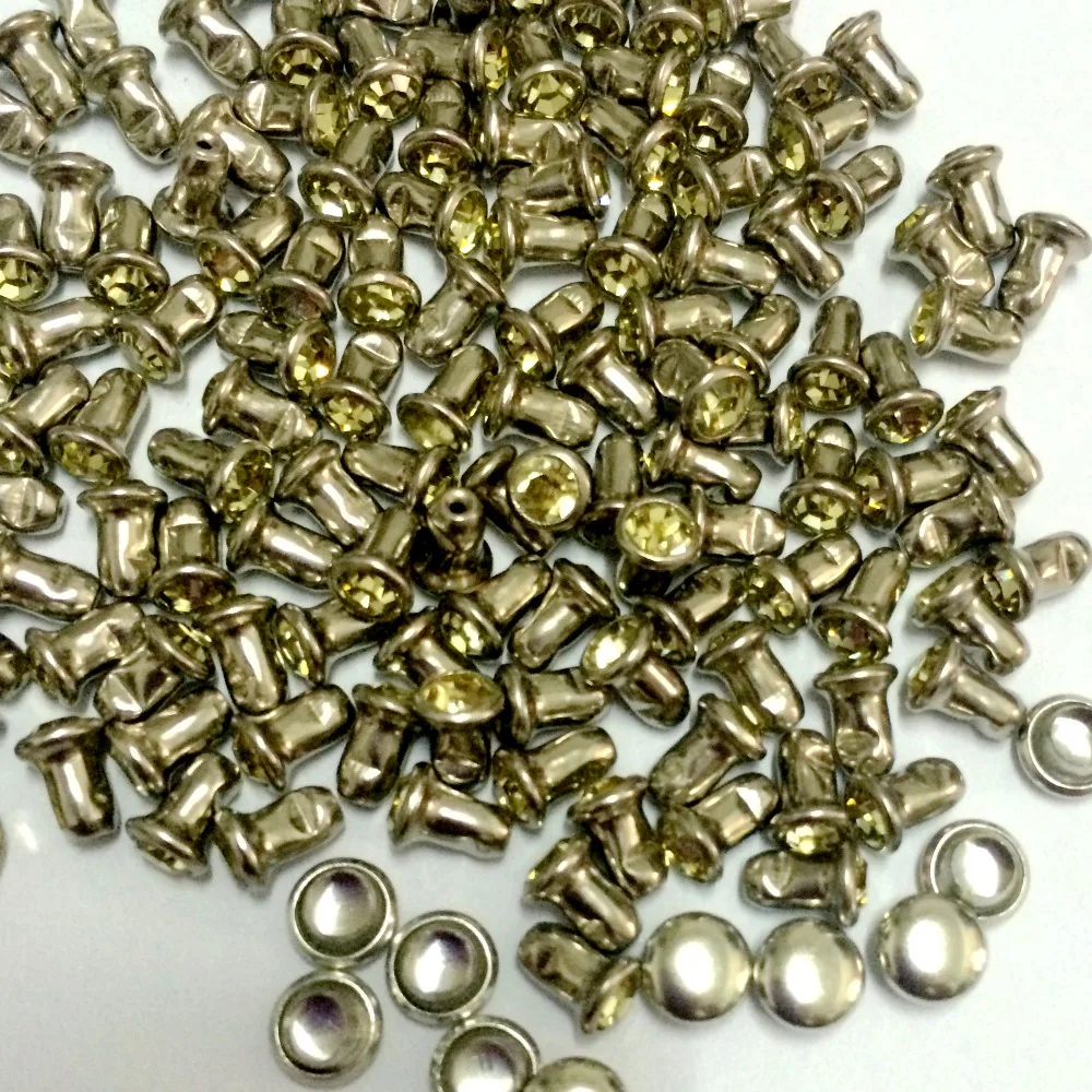 Hot Sell DIY100PCS 4mm CZ++ Hardware Light Yellow Crystal Rivets Leather Craft Punk Studs Fit DIY Making Shipping Free