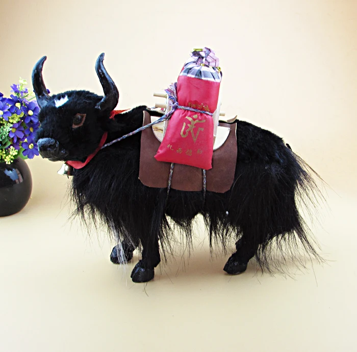 plateau animal black yak about 27x25cm furry fur yak model decoration gift h1320