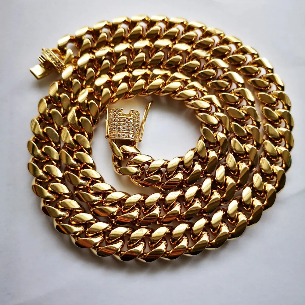 8/10/12/14mm Hip Hop Stainless Steel Men Miami Cuban Link Chain Necklace Bracelet Cubic Zirconia Clasps Rocker Jewelry Sets
