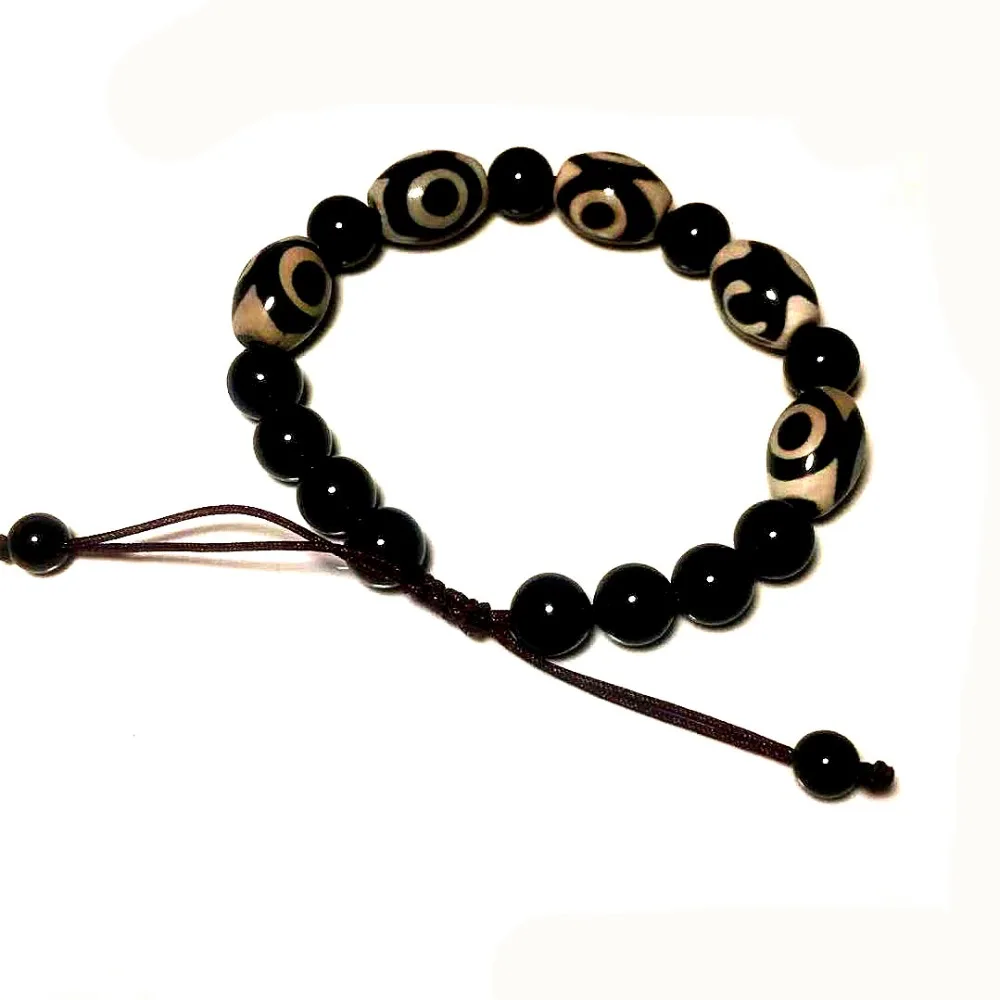 Agate 3 eyes black&white Fengshui DZI Old Black 8mm Agate beads woven bracelet men and women jewelry Free Shipping