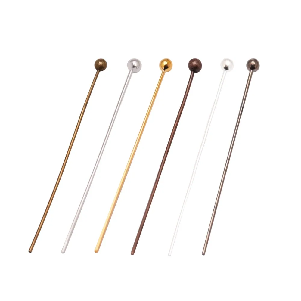 200pcs/lot Gold Silver Antique Bronze Color Round Ball End Head Pin Needles 20 25 30 40 50mm Length for DIY Jewelry Accessories