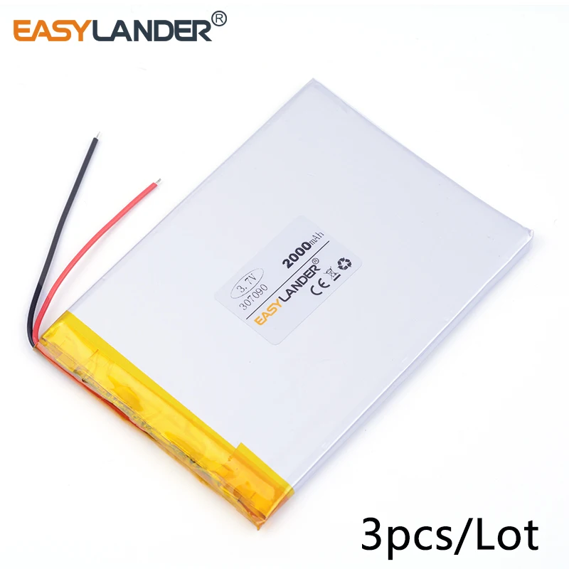 

3pcs /Lot 3.7v lithium Li ion polymer rechargeable battery 307090 2000mAh CUBE U25GT battery flat battery 2 orders 037090