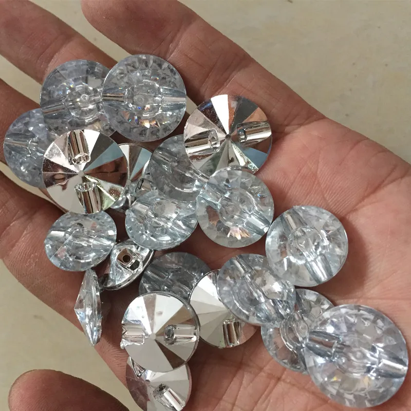 18/20mm Clear White Crystal Buttons Sewing Rhinestones Round Acrylic Button Sew On Strass Crystals Point Stones for Clothing