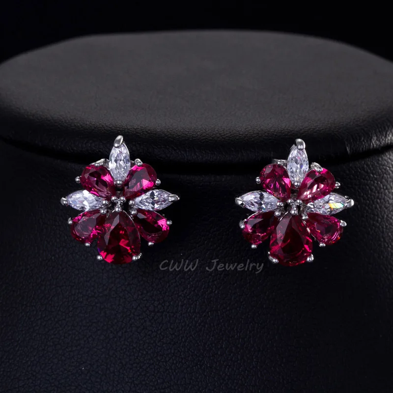 CWWZircons Romantic CZ Women Jewelry Silver Color Flower Shape High Quality Cubic Zircon Stone Earrings for Girls Gift CZ306