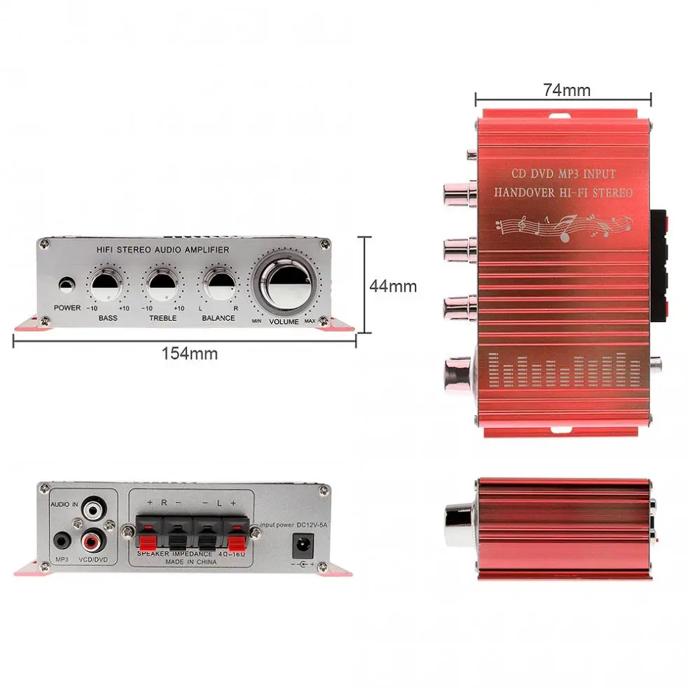 Amplificateur Stéréo de Voiture Hi-Fi DC12V 5A 85dB, Prise en Charge de CD / DVD/MP3, Entrée pour Hurbike/Home