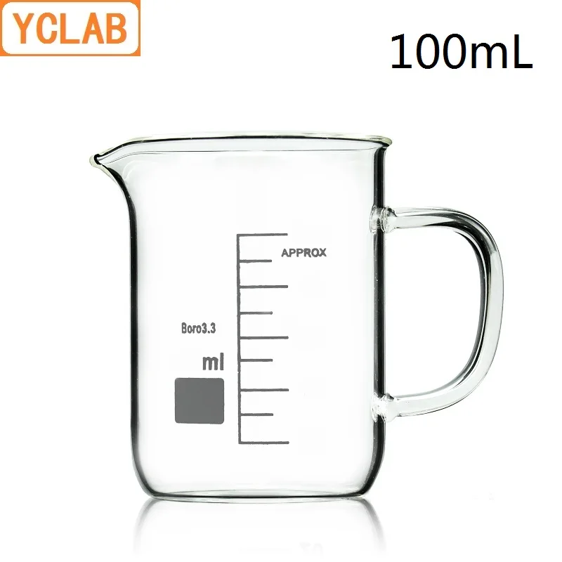 

YCLAB 100mL Beaker Low Form Borosilicate 3.3 Glass with Graduation Handle Spout Measuring Cup Laboratory Chemistry Equipment