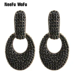 NeeFu WoFu orecchini con strass a goccia orecchini grandi in cristallo ciondola ovale in lega di zinco grande lungo Brinco Ear Oorbellen gioielli di moda