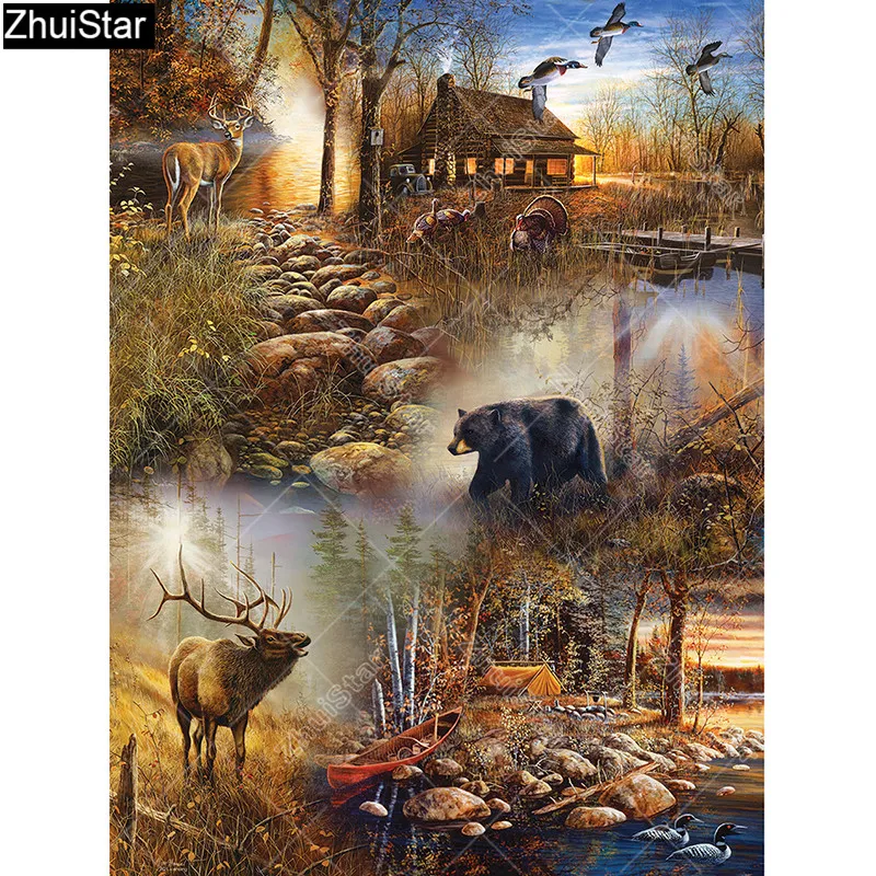 

Zhui Star Full Square Diamond 5D DIY Diamond Painting "Elk and bear" 3D Embroidery Cross Stitch Mosaic Decor HYY