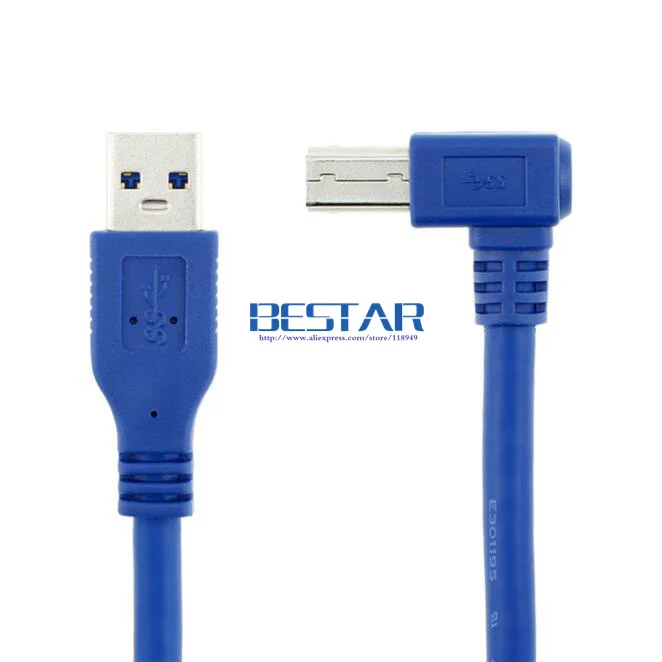 كابل USB 3.0 بزاوية قائمة 90 درجة ذكر إلى B نوع ذكر - 0.6 م 1 م 1.8 م 2FT 3FT 6FT خيارات الطول للطابعة الماسح الضوئي HDD