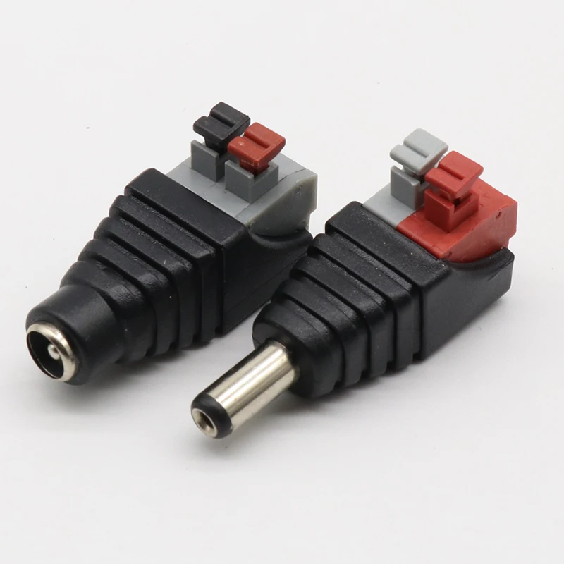 5 pces dc macho + 5 pces dc conector fêmea 2.1*5.5mm dc power jack adaptador plug conector para 3528/5050/5730 única cor led tira