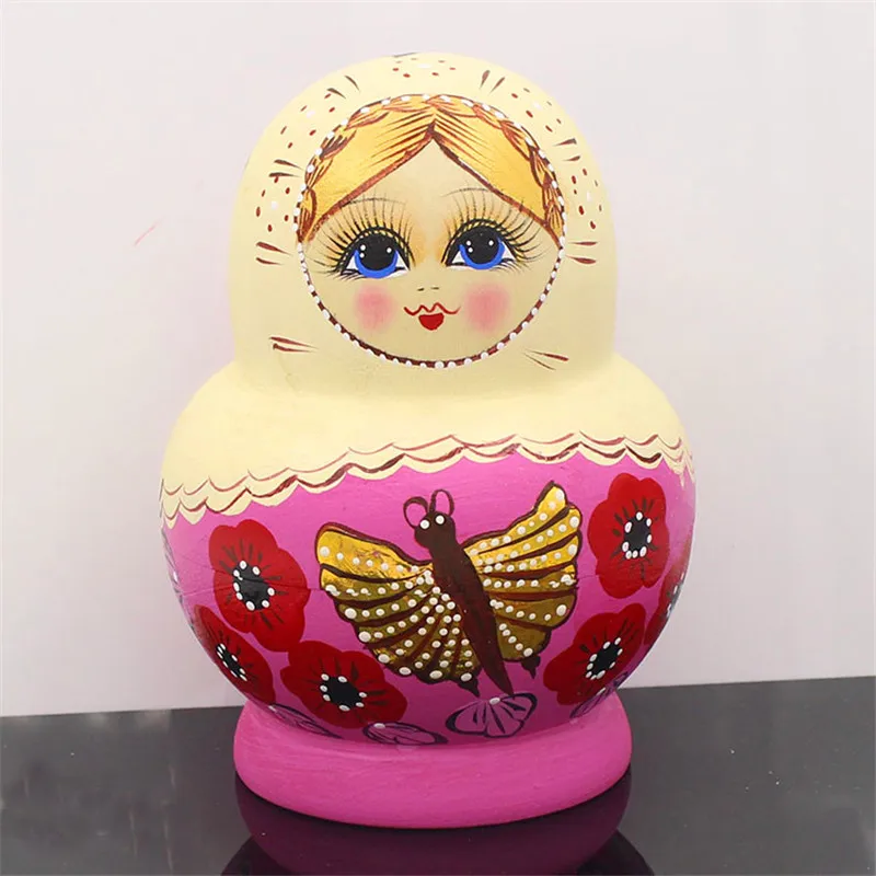 10 Layer Golden Butterfly Wooden Russian Nesting Doll Hand-Painted Dry Basswood Matryoshka Doll Toys