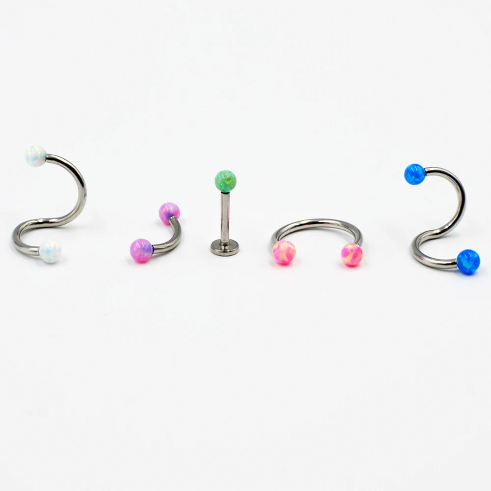 1Pc Surgical Steel Opal Ear Tragus Cartilage Earring Ear Studs Septum Clicker Nose Eyebrow Lip Ring Piercing Body Jewelry 16g