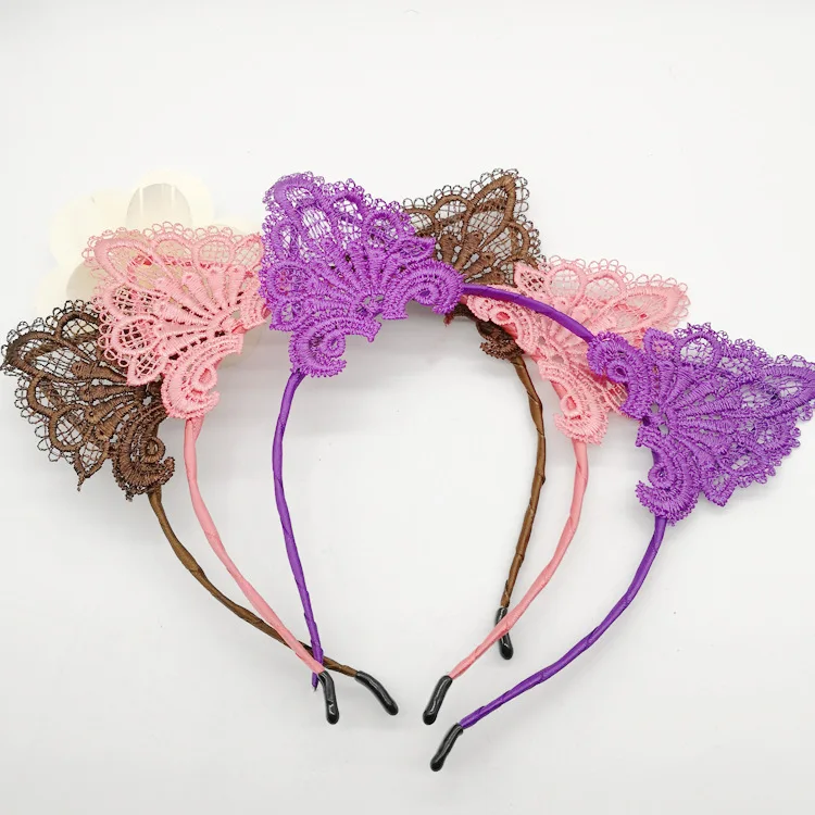 1PC Female Women Lady Girls Sexy Cat Ears Black Lace Hairbands Headbands Headwear Hair Hoop Party Hair Accessories