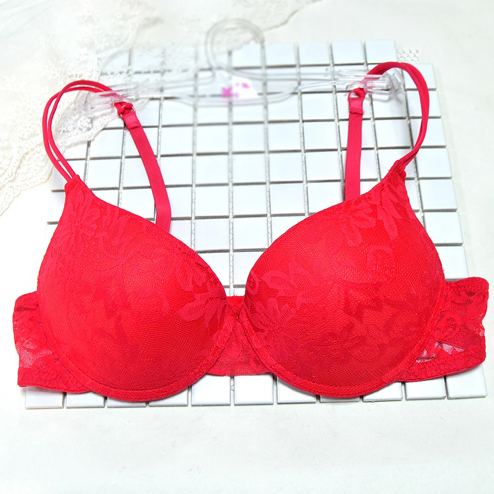 YANDW Sexy women bra Underwire Padded Push Up Embroidery Lace A B C D E cup 70 75 80 85 90 95 100 elastic size Brassiere Push Up