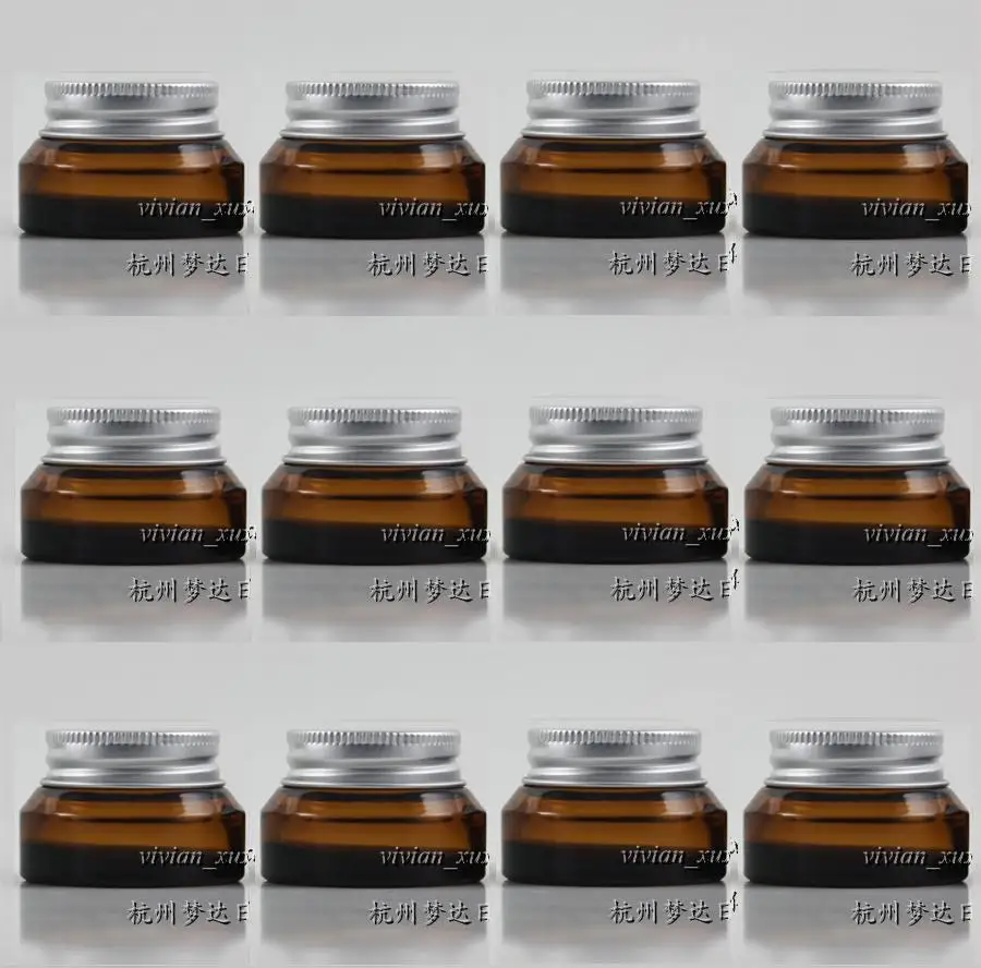 

3pcs wholesale 15g light brown glass cream jar with silver lid, 15 g empty amber glass cosmetic pot for sample or eye cream