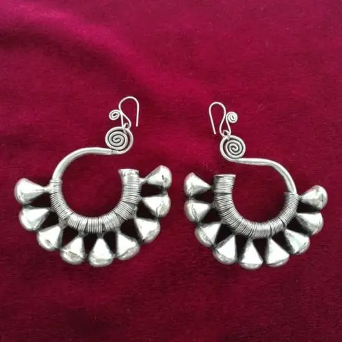 Tribal exotic Chinese Miao silver personality exaggeration nine serial earring