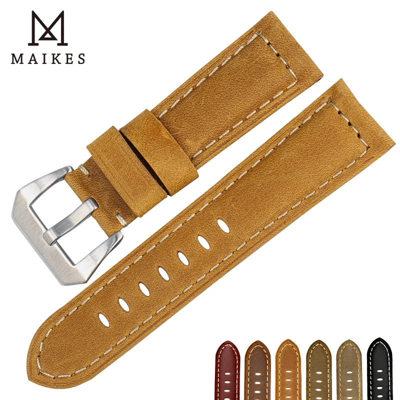 MAIKES New design watchbands for Fossil 22 24 26mm vintage genuine cow leather watch strap band watch accessories for Panerai