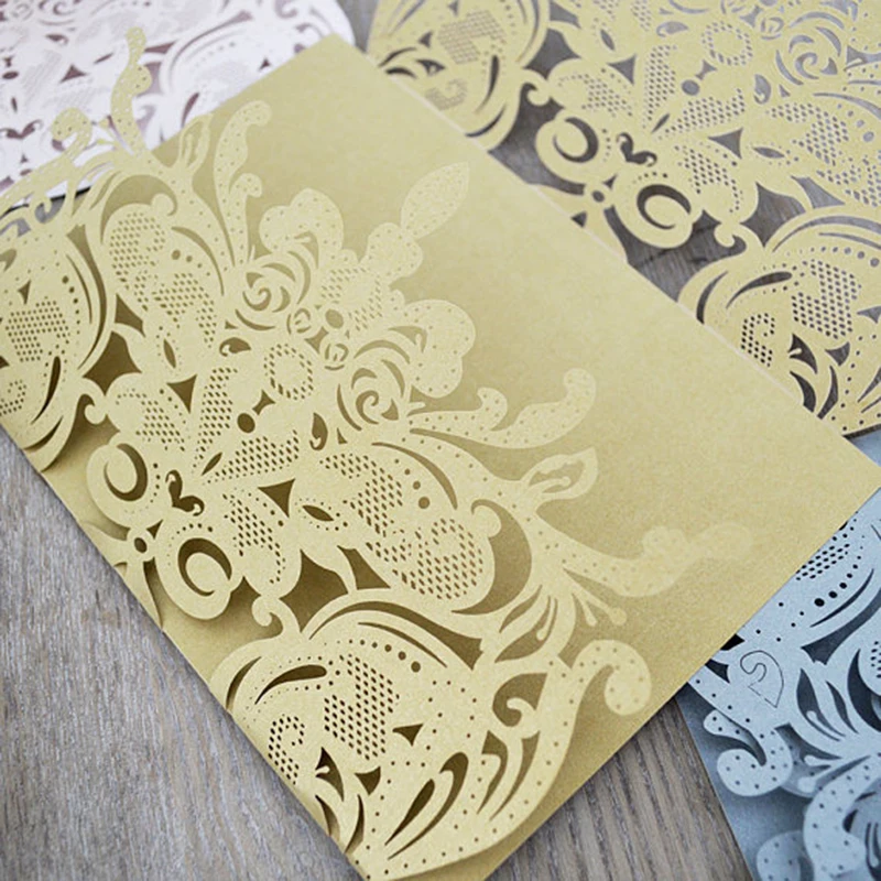 100pcs Laser Cut Wedding Invitations Gatefold DIY Exquisite Elegant Lace Paper Invite Cover for Wedding Birthday Party Supplies