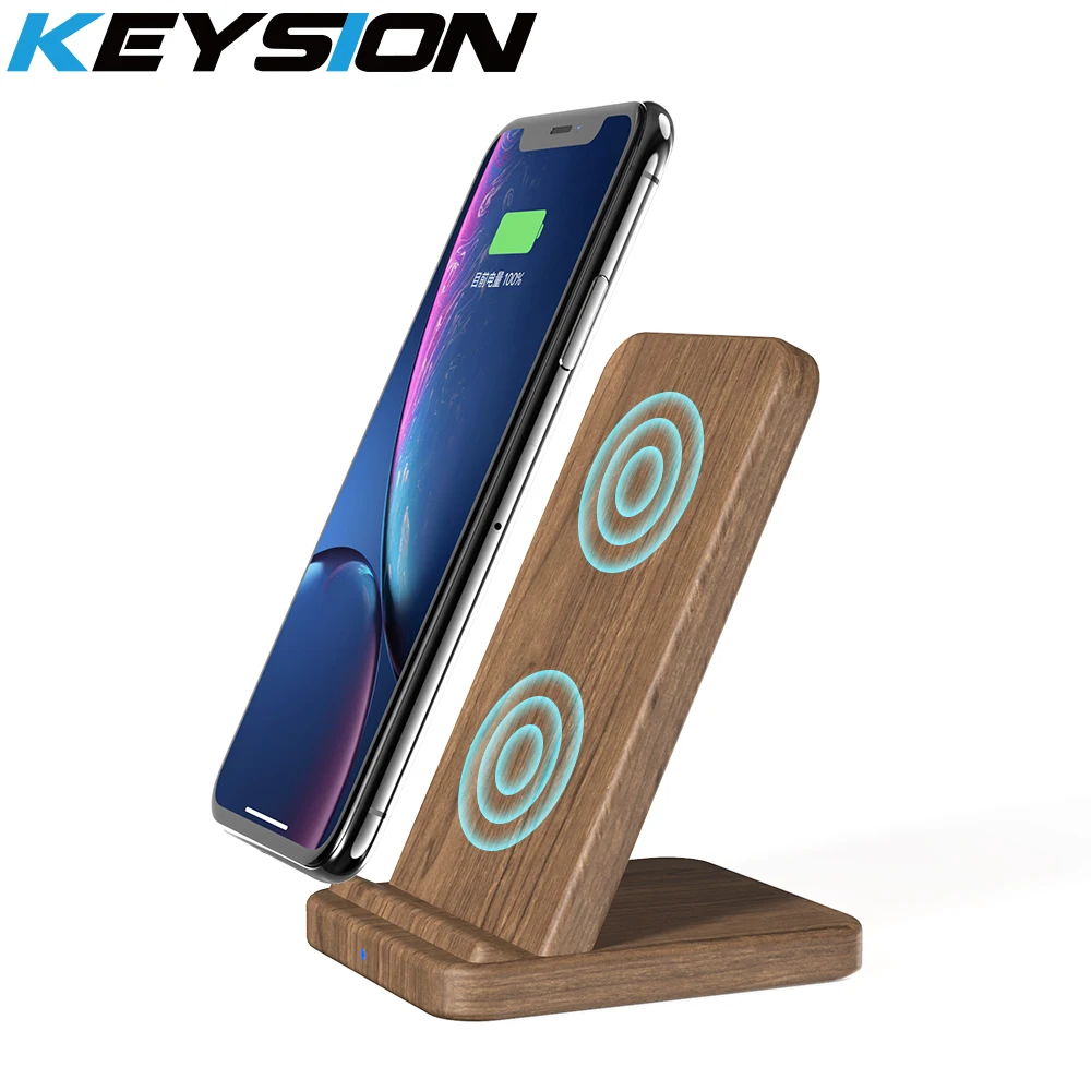 KEYSION 10W Qi Fast Wireless Charger for Samsung S24 S23 Xiaomi 14 Wooden wireless Charging Stand For iPhone 15 14 13 12 Pro Max