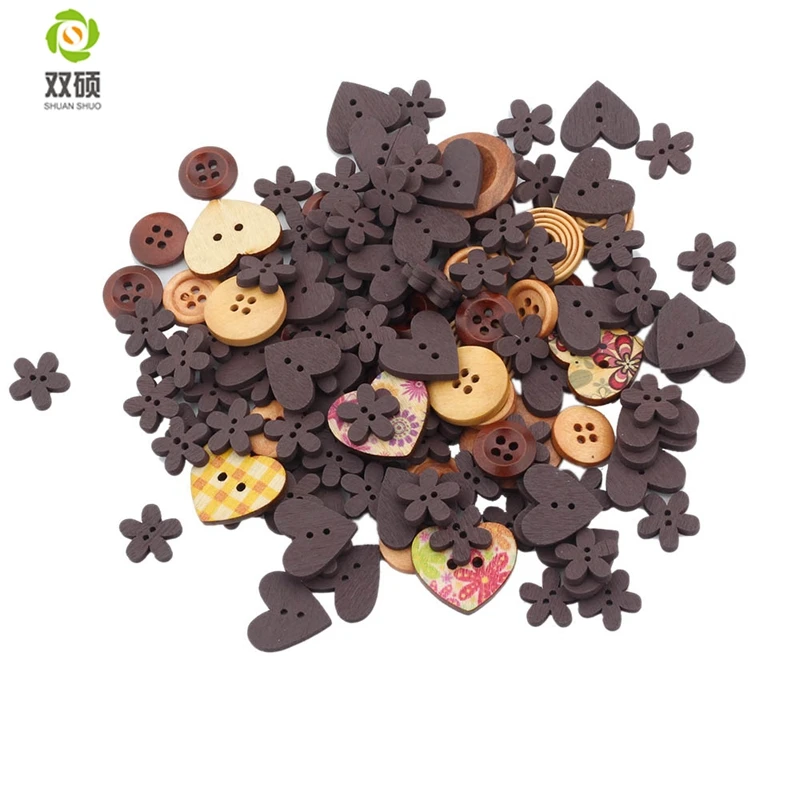 ShuanShuo Colorful Mixed Brown Series Wooden Buttons For Hat, Shoes, Clothes Diy Accessories Mixed Color 50PCS/Bag