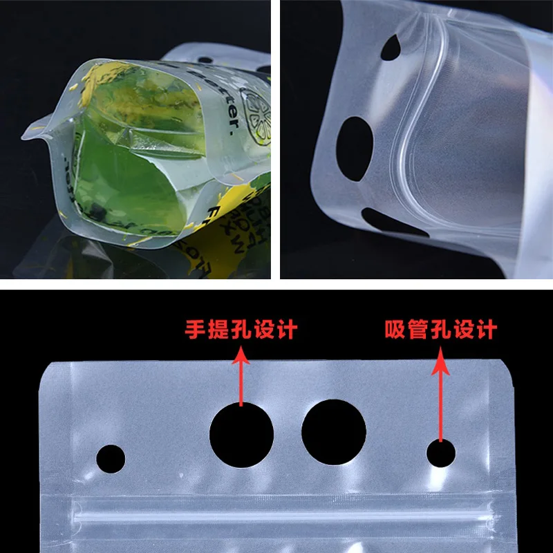 1000Pcs/Lot 500ml New Design Plastic Drink Packaging Bag Pouch for Beverage Juice Milk Coffee, with Handle and Holes for Straw