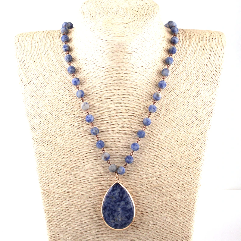 Fashion Bohemian Tribal Jewelry Blue Dot Stones Handmake Drop Pendant Necklaces