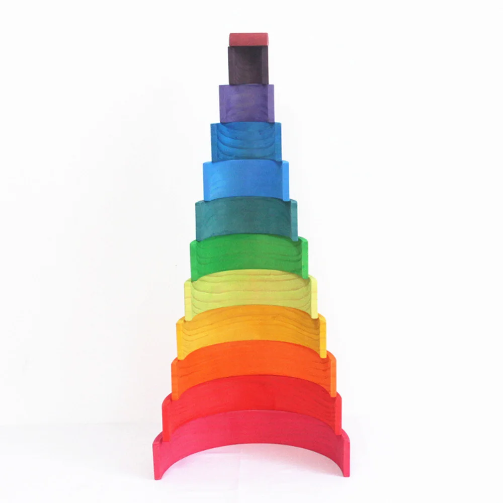 12 Pcs/Lot Baby Toys Rainbow Blocks Wooden Arcoiris Stacker Nesting Puzzle Creative Montessori Building Blocks Educational Toys