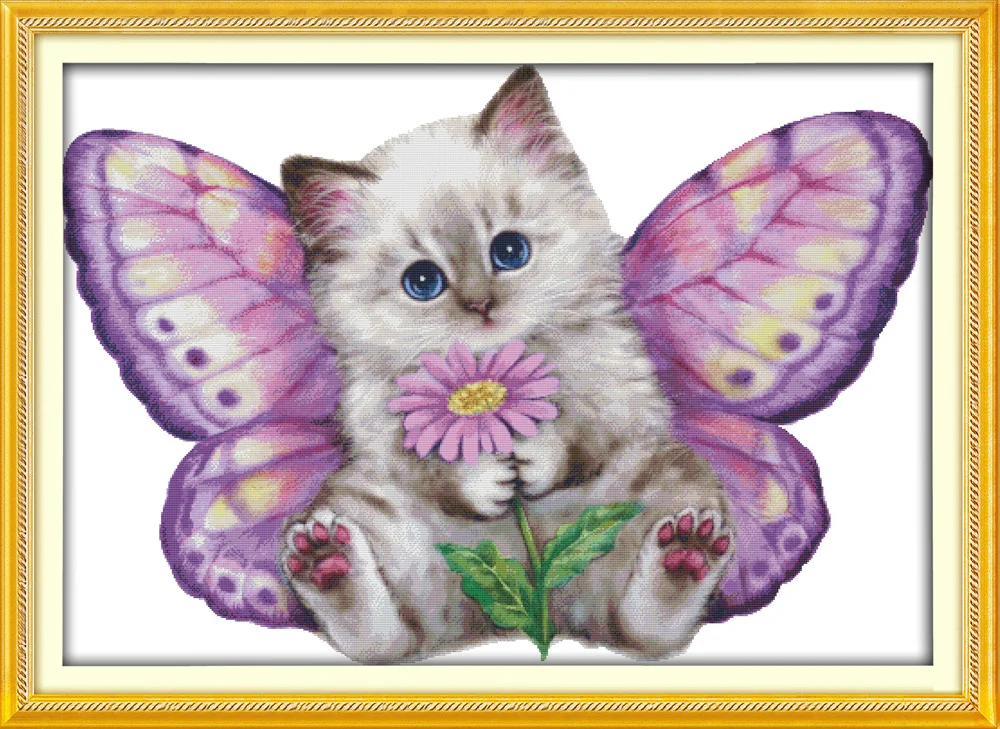 Needlework,DIY  Cross stitch,Sets For Embroidery kits The butterfly cat decro Counted Cross-Stitching,factory direct sale