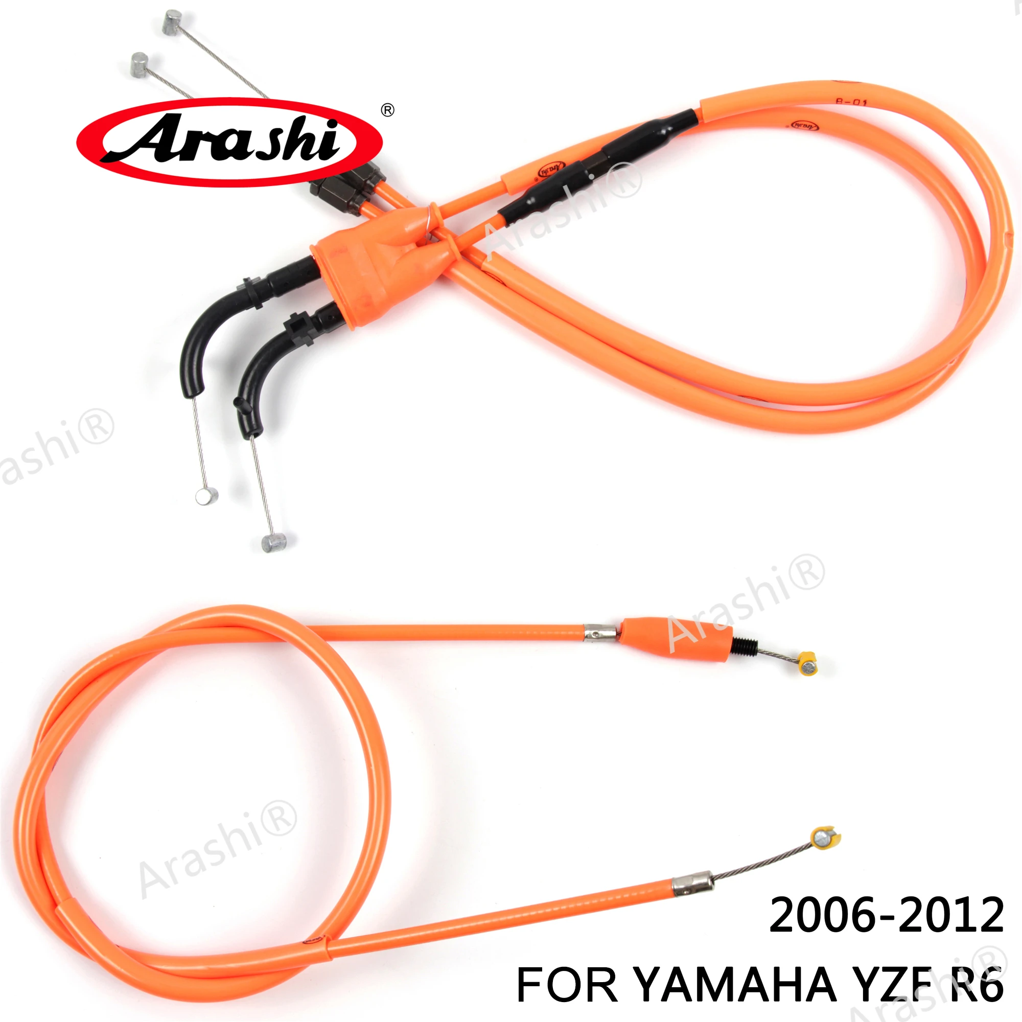 Arashi Motorcycle Accessories Throttle & Clutch Cables Stainless Lines for YAMAHA YZF R6 2006 2007 2008 2009 - 2012 YZF-R6 1 Set