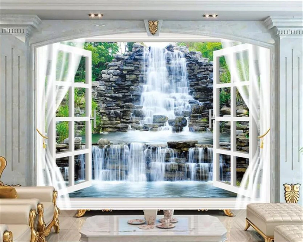 

beibehang Custom wallpaper 3D Photo Fresco window waterfall living room bedroom Hotel TV backdrop Papel de parede 3d wallpaper