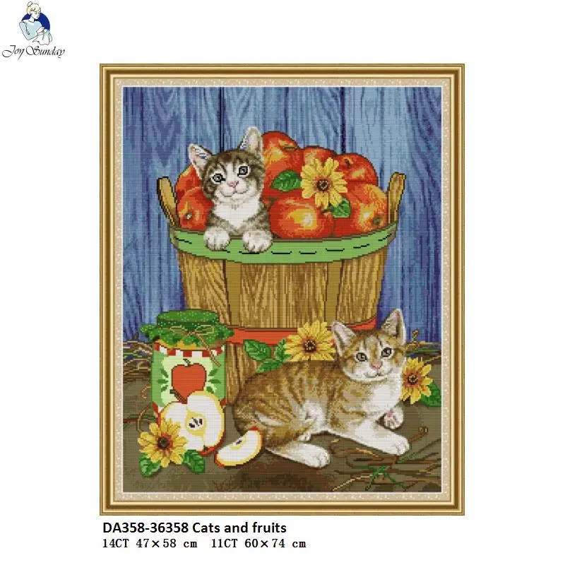 Cats and Fruits Patterns Counted Print On Canvas DMC Cross Stitch kits,Embroidery Needlework Set,DIY Handmade Crafts Home Decor