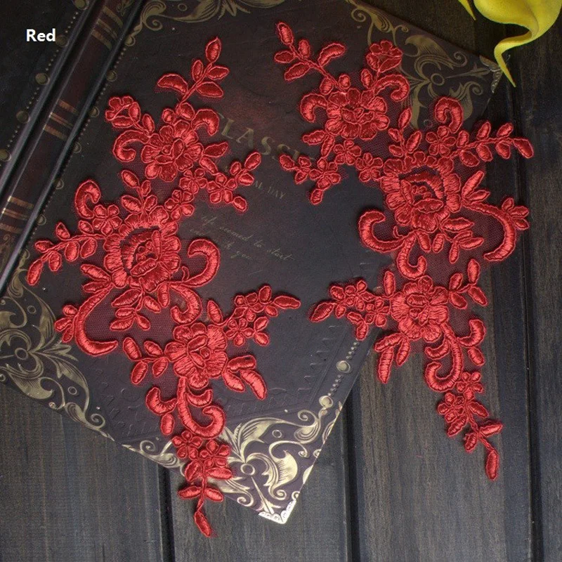 4PC 25*12.5cm 16 Colors for Choice Wedding Dresses Lace Applique Accessories Embroidery Lace Applique Fabric Trim