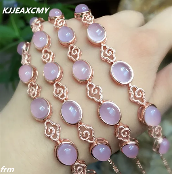 KJJEAXCMY Fine jewelry Simple 925 Sterling Silver wrapping Stone Bracelet no drill style Hibiscus Pink Chalcedony wholesale fema