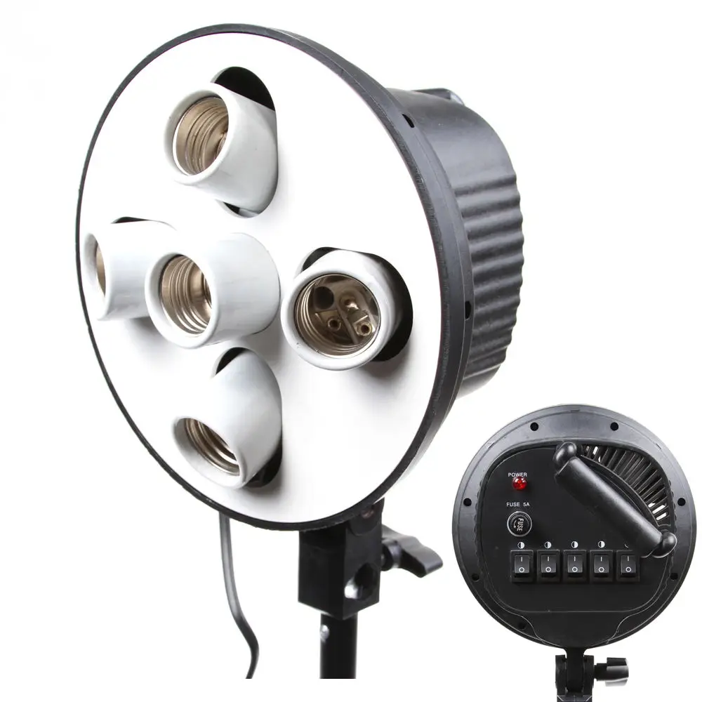 5-In-1 5 Socket E27 Bulb Head Bracket Light Flash Lamp Umbrella Holder Adapter for Photo Studio Softbox Monopod Stand