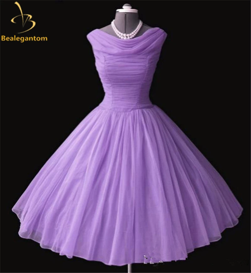 Bealegantom Vintage Prom Kleider 2019 Satin Plus Größe Kurze Abend Party Kleider 1950er jahren 50 s Vestido Robe Soiree QA1210