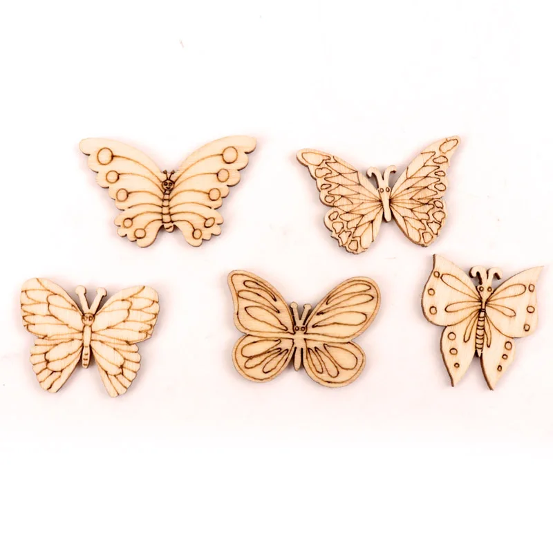 Handmade Wooden Crafts Accessories Home Decoration Scrapbooks Children Painting DIY Mix Butterfly Wood Ornaments 30-40mm 20pcs