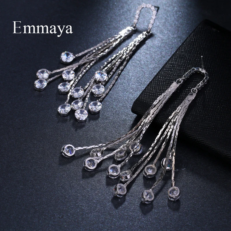 Emmaya Brand Elegance Tassels AAA Cubic Zircon White Gold Color Originality Earrings For Women Wedding Birthday Jewelry Gift