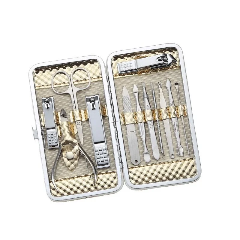 50set 12 in 1 Luxury Gold Stainless Steel Manicure Set Pu Box High Quality Wedding Gift Bridal Shower Favors ZA5389