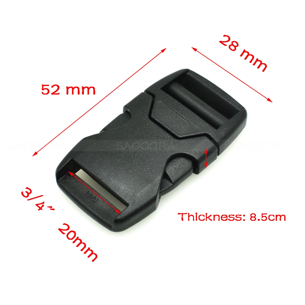 10pcs 20mm 25mm 32mm 38mm 50mm Webbing Plastic Side Release Bump Buckle Belt Buckle for Backpack Straps Luggage Black