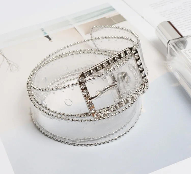 New Style European And American Fashion Flash Bead Edge Transparent Belt Waistband Pvc Women belt
