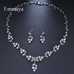 Emmaya Brand Luxury Gorgeous Cubic Zircon White Gold Color Adjustable Crystal Earrings Necklace Set For Women Bride Jewelry Gift