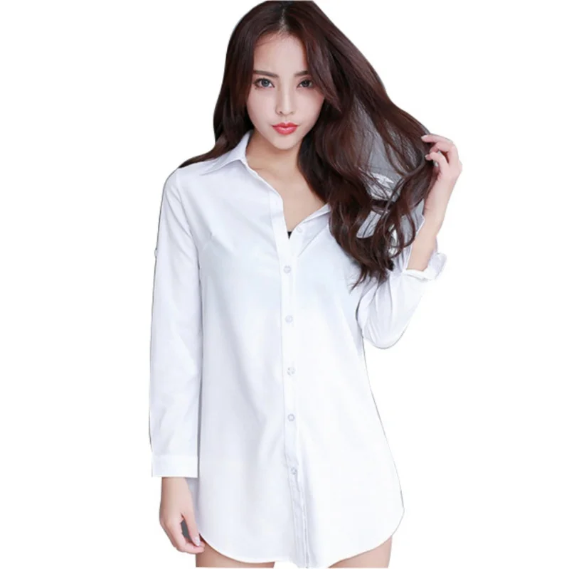 Plus Size 5xl White Shirt Solid Color Blouse Women Spring Summer Fashion 3/4 Sleeve Elegant  Office Lady Button Long Shirts