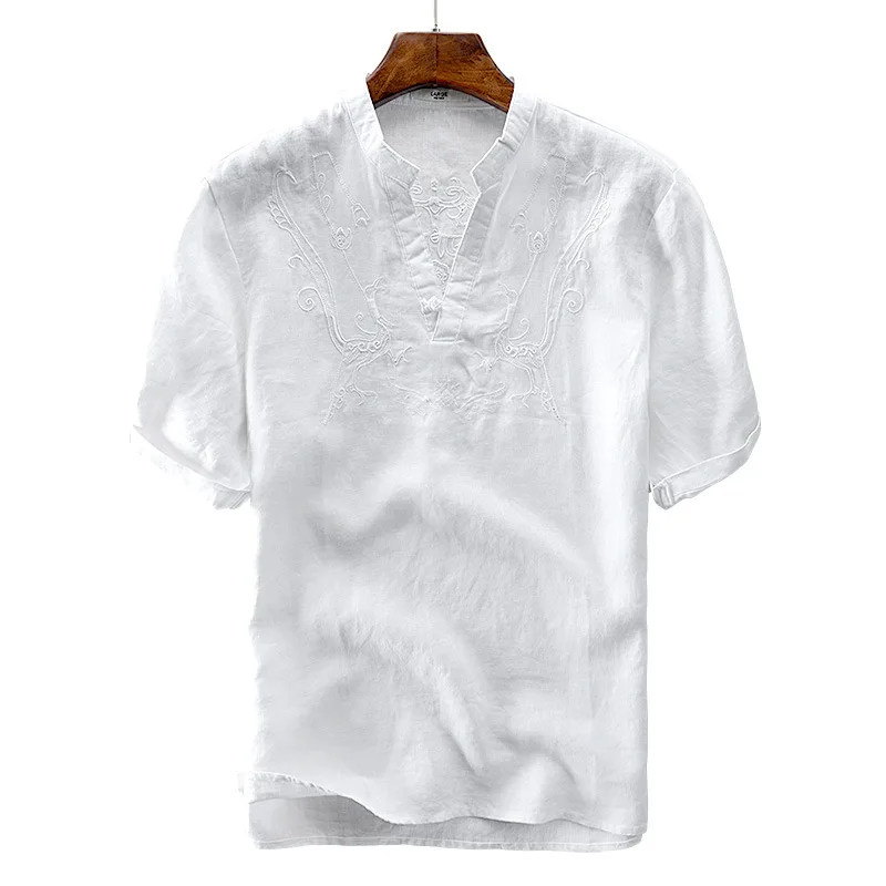 Fashion Men's Flower Embroidery Shirt Men Mesh Transparent Shirt Summer Short Sleeve Shirt