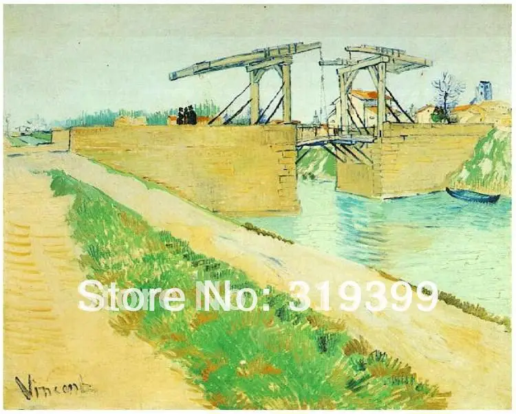 Oil Painting reproduct, The Langlois Bridge at Arles with Road Alongside the Canal by vincent van gogh,100%handmade,DHL Shipping