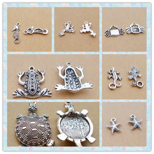 Hippocampus/tortoise/crab/starfish/gecco/frog alloy antique silver charm pendant choker DIY 5styles 50/100pcs free shipping