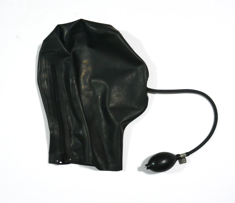 Free Shipping !!! Latex Rubber Hood Full Cover Latex Mask With Inflatable Gag Head Wear Fetish Costume Mask