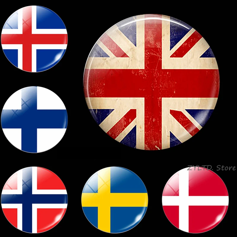 Britain Finland Flag fridge magnet 1PCS Glass cabochon Iceland Sweden Norway Denmark National refrigerator magnets sticker Decor