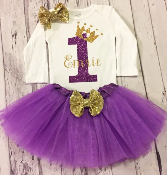 personalized name number glitter princess crown birthday bodysuit onepiece Tutu toodles Outfit Set baby shower party favors