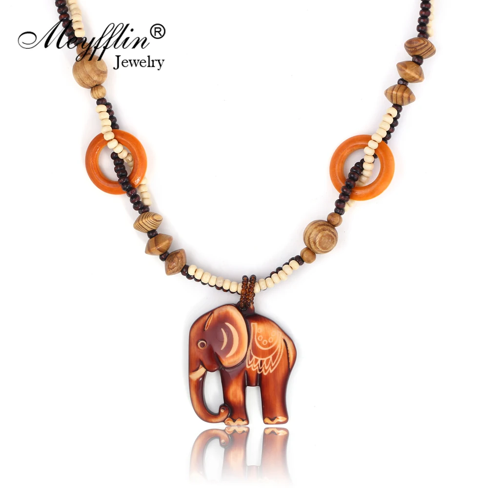 Fashion Bohemian Vintage Ethnic Wood Elephant Long Sweater Chain Necklaces & Pendants for Women Statement Necklace Jewelry 2024